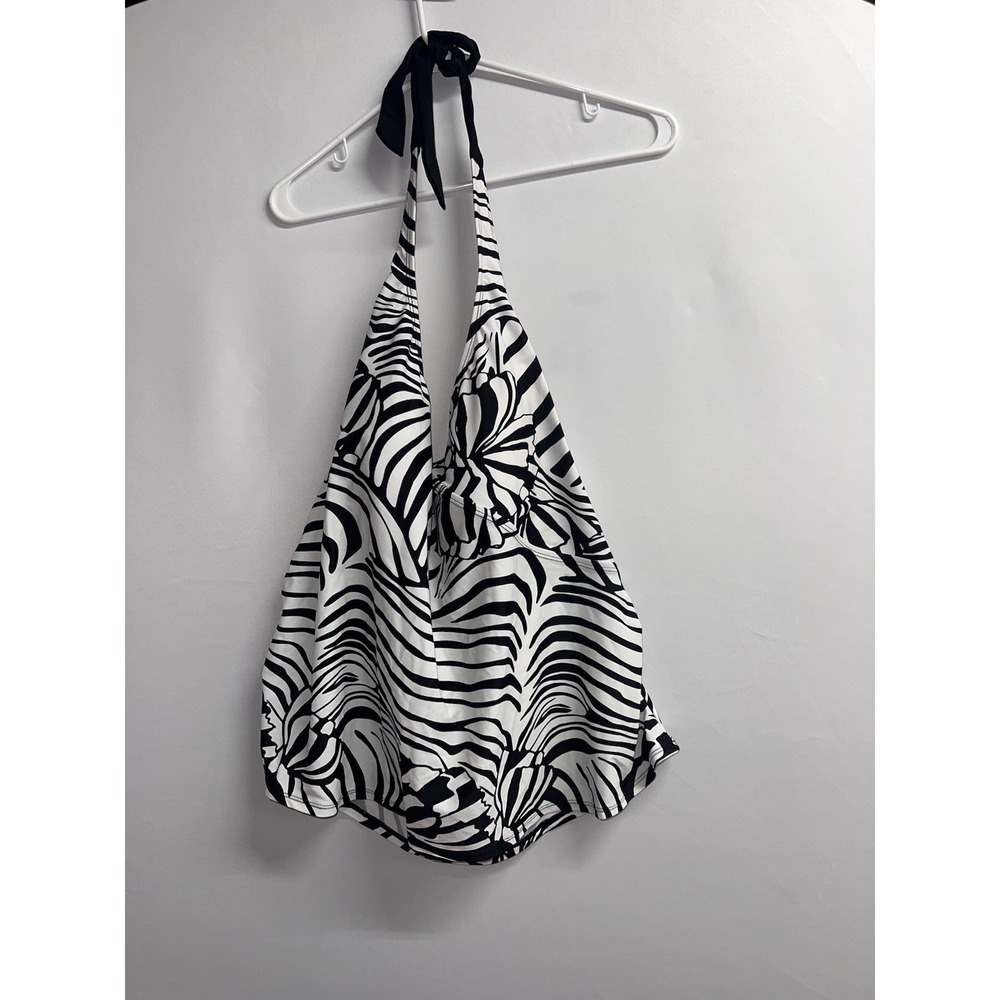 Jaclyn smith Tankini plus sz 22W Black White Animal Print Zebra Tie Back Halter